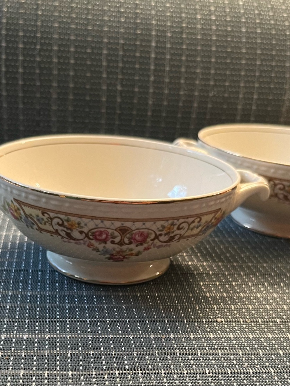 Homer Laughlin Porcelain Foot soup bowls 1940. Set of two.